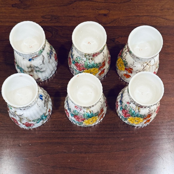🌟2xHP🌟ANTQ c. 1890s Set of 6 Porcelain Floral Transferware Egg Cups by Minton - Picture 6 of 10